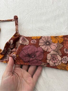Xhilaration Rust Floral Bikini Top with Pink & Yellow Floral Trim